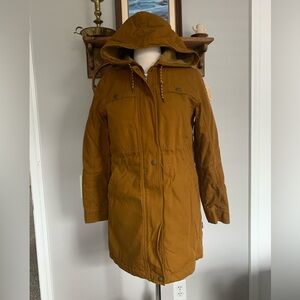 Patagonia, prarie dawn insulated fleece & canvas parka.